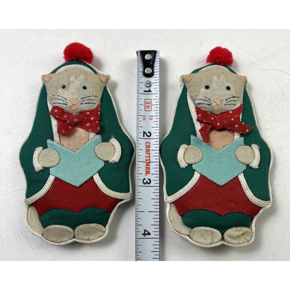 Vintage Set of 2 Fabric Christmas Magnets Kitty's - Picture 2 of 4